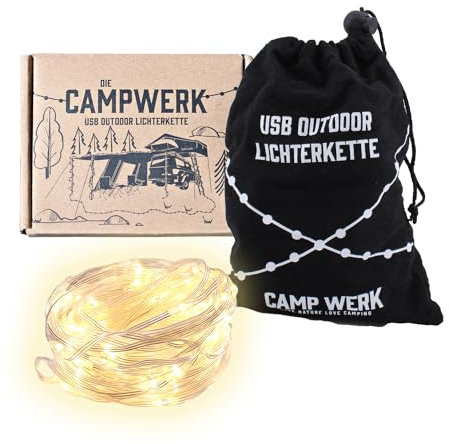 CAMPWERK USB-Lichterkette, LED-Lichterkette, Robust, Wasserfest, für Innen- und Außen, Outdoor für Camping, Zelten, Garten, Warmweiß, 100 LEDs, 10m