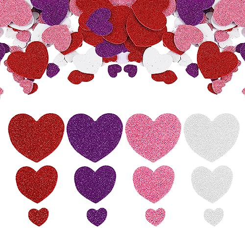 400 Adesivi in Schiuma di Cuore, 4 Glitter Colorati, Autoadesivi per Bambini - per Biglietti di Auguri, Pareti, Regali di Natale