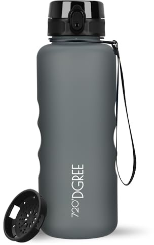 720°DGREE Trinkflasche ”uberBottle” – BPA-Frei, 6 Größen, über 40 Farben | Leichte Premium Tritan Sportflasche mit Sieb - Wasserflasche für Sport, Kinder, Schule, Fahrrad, Büro, Uni, Outdoor, Alltag