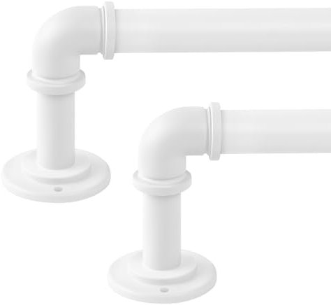 OLV Confezione da 2 aste per tende industriali bianche per finestre da 122 a 213 cm (da 10 a 20 m), diametro 2,5 cm, oscuranti, regolabili, resistenti, per tende per finestre per interni ed esterni