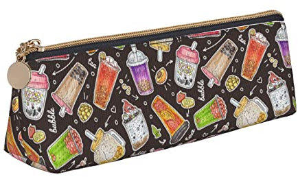 FJAUOQ Dreieck Stift Tasche Nette Cartoon Bubble Tea Muster Bleistift Fällen Schreibwaren Box Büro Lagerung Beutel Kosmetiktaschen, weiß, Einheitsgröße, federmäppchen