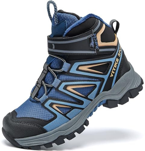 ELAPHURUS Kinder Winterstiefel Schneestiefel Warmfutter Wanderschuhe Jungen Stiefel Mädchen Baumwollschuhe Bequem Trekking Wanderstiefel,Schwarz Dunkelblau,35 EU
