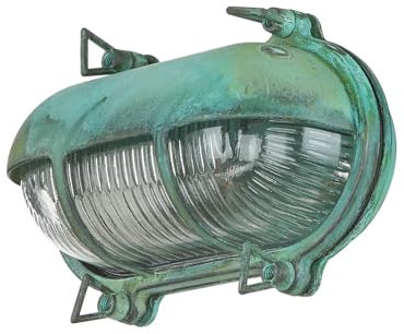 Licht-Erlebnisse Wandlampe Outdoor Messing Glas in Grün Antik IP64 Balkon Haus T:11 cm E27 Schiffsleuchte Rustikal Außen Wandleuchte Maritim SKIATHOS