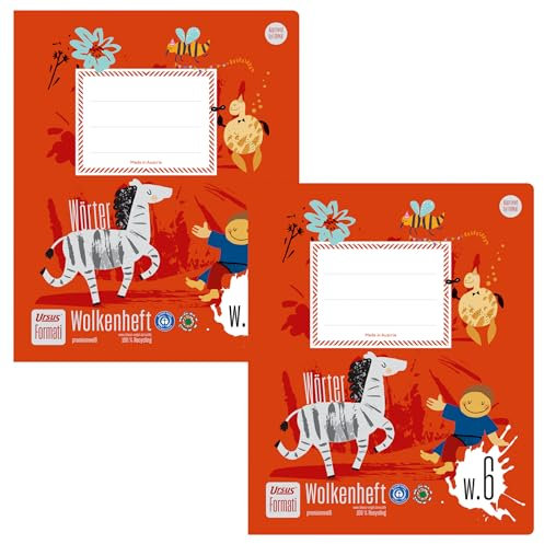 Formati Wolkenheft W.6 Quart 20 Blatt Wolkenfelder + 10 mm liniert, aus 100% Recyclingpapier, 2 Stück, für Wortschatzsammlungen