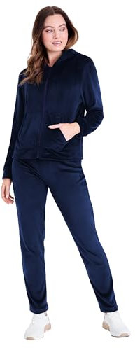 CityComfort Tuta Velluto Donna con Cerniera, Comoda Manica Lunga Tuta da Ginnastica Donna Ragazza con Cappuccio 2 Pezzi Set Tuta (XL, Navy)