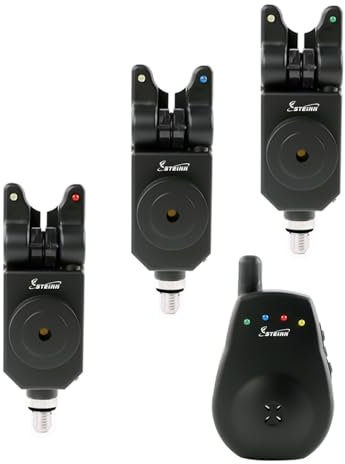 Steinn Elektronische Funk Bissanzeiger Set mit LED für Karpfenangeln (Schwarz 3+1 U)