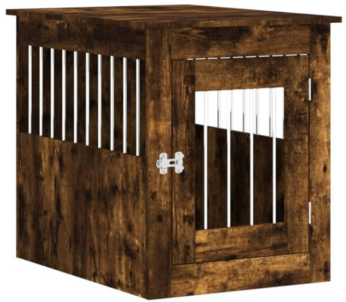 vidaXL Hundekäfig im Möbelstil, Abschließbar Hundebox mit Tür, Hundehütte Beistelltisch mit 2-in-1-Funktion, Hundehaus Haustierkäfig, Räuchereiche 55x75x65 cm Holzwerkstoff