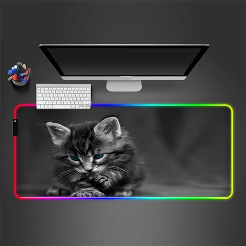 RGB Tapis de Souris Gaming Grand Tapis de Souris XXL 800x300x3mm 14 Modes d'éclairage LED Lumineuse Tapis de Souris Mouse Pad Rétroéclairage pour Gamer Clavier PC, Animal Chat Mignon