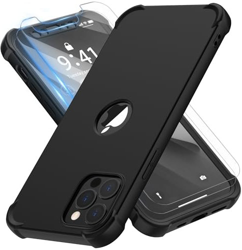 ORETECH für iPhone 12 Pro Max Hülle, mit 2 Stück Schutzfolie, 360 Grad Ganzkörper Stoßfest Kratzfest Silikon Handyhülle für iPhone 12 Pro Max 6,7 Zoll, Schwarz