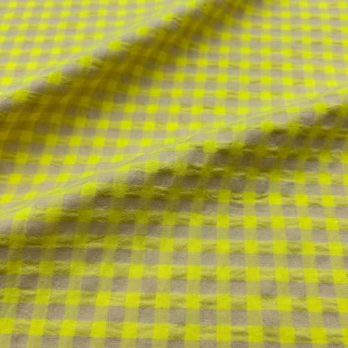 Kt KILOtela Seersucker-Stoff, BCI-Baumwolle, recyceltes Polyester, Hemdkleidung, Vichy-Karo, Neongelb, Länge wählbar von 50 in 50 cm