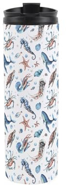 Sea Life Travel Mug - Ocean Themed Coastal Present - Reusable Stainless Steel Vacuum-Sealed Double-Walled Hot/Cold Drinks Flask 500ml (16 fl oz)