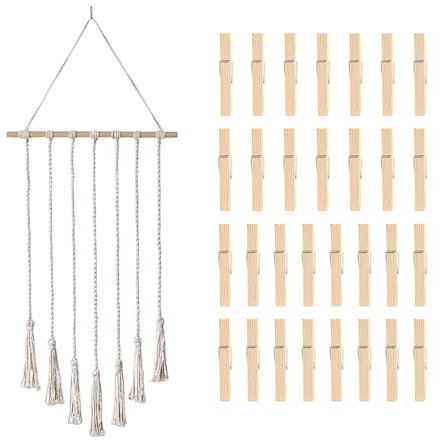 Estante de almacenamiento de fotos de 1 pieza y 30 clips de madera, colgante de pared de fotos, decoración bohemia, decoración de pared de fotos, accesorios para el hogar, decoración colgante, decorac