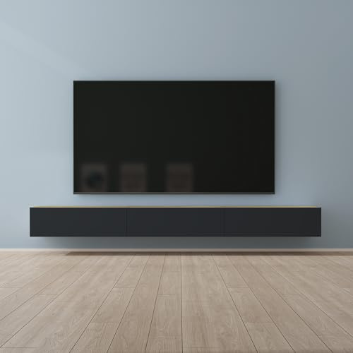 Mai & Mai Fernsehschrank Hängend TV Lowboard hängend mit Gasdruckfedern | TV Schrank mit Klappen, viel Stauraum, Wandmontage in Kerneiche + Matt Anthrazit, Breite: 300 cm, Fernsehschrank02
