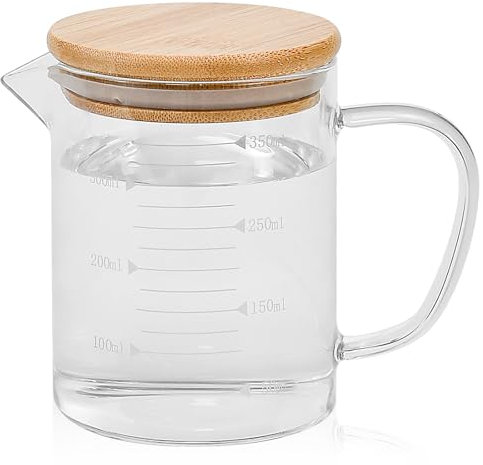 LIMITADA Messbecher mit Deckel 350ml,Messbecher mit Deckel Glas,Messbecher Glas mit Deckel,Messbehälter mit Skalen,Messbecher Hitzebeständig,Messbecher Glas Klein,Glasmessbecher,Transparent Messbecher
