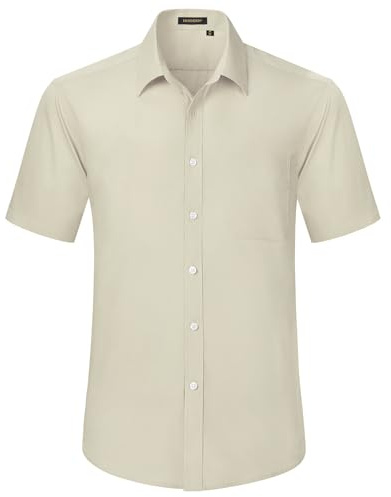 HISDERN Mens Short Sleeve Khaki Shirt Regular Fit Casual Formal Shirts Button Down Business Dress Shirt Non Iron,3XL
