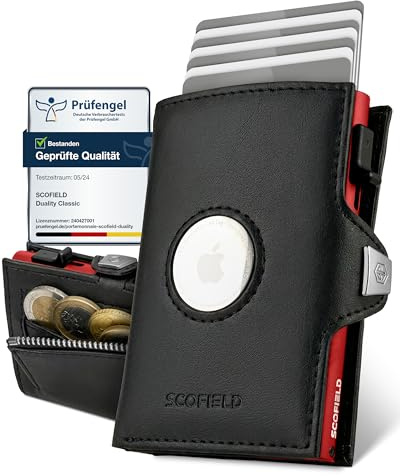 SF SCOFIELD Duality Airtag Wallet with Coin Compartment, Wallet for 8-10 Cards, Men's Wallet with RFID Protection, Slim Wallet, Smart Wallet, Card Case with Air Tag Compartment, Wallet, Black - Cherry