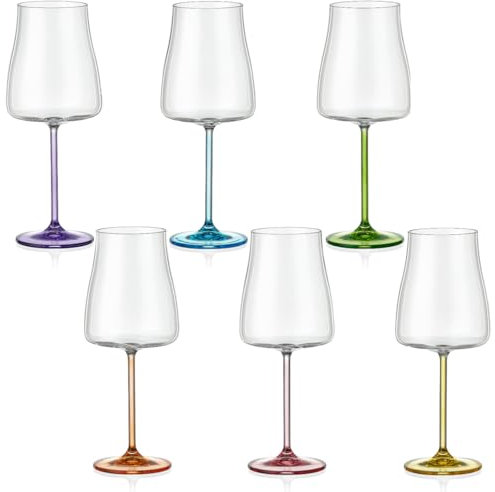 Crystalex Moderne Weingläser: 6 Gläser mit farbigen Stielen aus der Serie „Rainbow Fresh“– Perfekt für feierliche Anlässe, Set 6x400ml oder 6x600ml (400ml)
