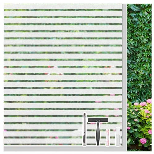 LEMON CLOUD Vinilo Ventanas de Privacidad, Esmerilada No Adhesivo Electroestático Láminas para Cristales, Decorativos Oficina Cocina - 44,5x200 CM, Franja Vertical(Herramientas)