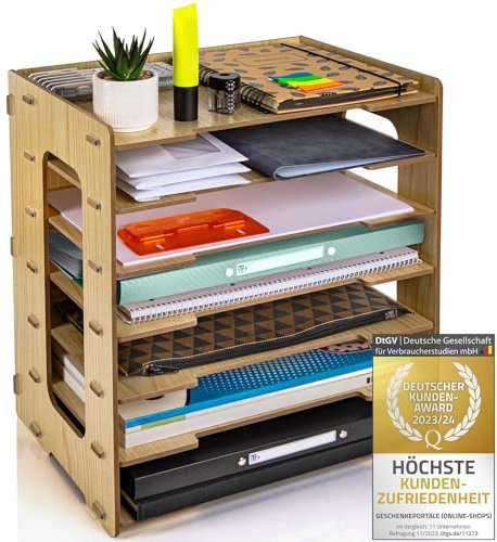 Dimono® Dokumentenablage Schreibtisch-Organizer Papierablage aus Bambus; Dokumentenhalter, Briefablage, Papierfächer Zeitschriftenständer für Zuhause, Büro, Praxis (Dokumentenablage Style XL)