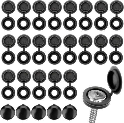 LICQIC 50 PCS Screw Cover Caps, Plastic Hinged Screw Cover Caps, Small Screw Caps for M4 - M6 Screws (Black)