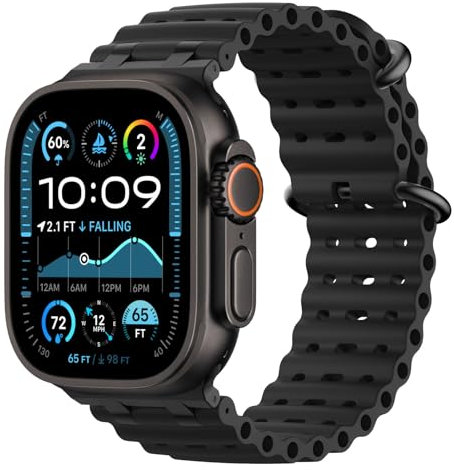 Astorgos Cinturino Ocean compatibile con Apple Watch Ultra 2/Ultra 49mm, S10 46mm, 9/8/7 45mm, SE/6/5/4 44mm, 3/2/1 42mm, Cinturini Sportivo con Connettore in Metallo per Uomo e Donna,Nero/Nero