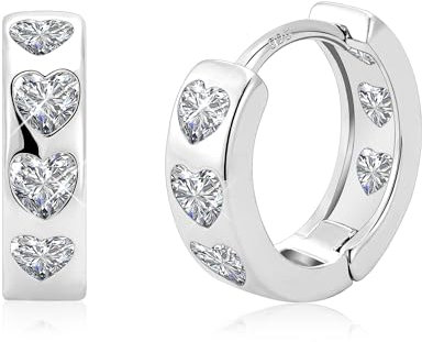 ALEXCRAFT Silber 925 Ohrringe Kleine Silber 925 Creolen, Silber Glitzer Ohrringe mit Stein Zirkonia Herz Creolen Knorpel Huggie Kreolen Creolen mit Herz Ohrringe Herzform Creolen Silber Damen Mädchen