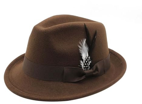 Trachtenhut Mit Feder, JägerKostüm Hut, Jägerhut Für Oktoberfest, Fedora Hut Trachtenhut Deutscher Hut Trachtenhut Oktoberfest, Oktoberfest Trachten Filzhut mit Feder Bierfest Deko (Coffee, One Size)