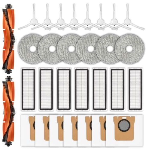 (30 piezas) Repuestos para aspiradora robótica Xiaomi X20+/ X20 Plus/ 1S/ S20 plus/ S20+/ X10+/ X20 pro, 2 cepillos giratorios, 8 cepillos laterales, 7 bolsas para el polvo, 7 filtros HEPA, 6 mopas