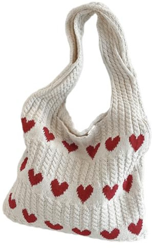 Homoyoyo Love gewebte Tasche Taschen für Frauen Geldbeutel süße Tragetasche Damenhandtaschen Geldbörsen für Damen bags o'bag shoppingbag Weben Handtasche Einkaufstasche gehäkelt Polyester