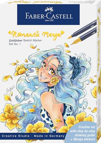 FABER-CASTELL - Goldfaber Sketch Marker Set Romantic Manga, 13-teilig | Mit Alkoholmarkern, Pitt Artist Pen und Anleitung für Manga-Zeichnungen