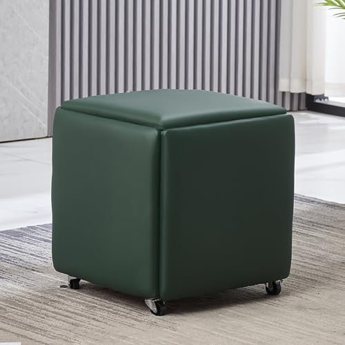 Modernes 5 in 1 Ledersofa mit Rollen, stapelbarer Hocker für Wohnzimmer oder Schlafzimmer, mobiler Stuhl mit Schminktisch, 45,7 x 45,7 x 48,3 cm, elegantes Leder u