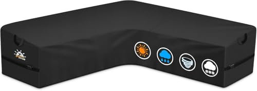 Zettum Abdeckung für Gartenmöbel V-Form 265L x 265R x 80W cm, Outdoor Loungesofa Abdeckung 600D Oxford PU Ecksofa Abdeckhaube, Wasserdichtes Möbbelsets Schutzhülle für Sofa, Loungemöbel
