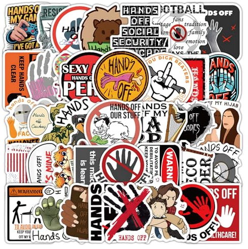 Hands Off Warnzeichen Aufkleber 54 Stück Vinyl Cartoon Warnung Achtung Sticker für Wasserflaschen Laptop Skateboard Gepäck Scrapbook Koffer Fahrrad Auto,Wasserfest Sticker für Erwachsene Mädchen