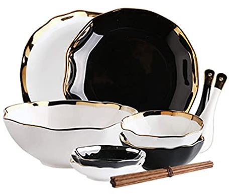 WOTZOV Service de Table élégant et raffiné, Service de Vaisselle avec Assiettes, 48 pièces, Assiettes et Bols en Porcelaine Fine Haut de Gamme, Service de Table de Luxe en céram