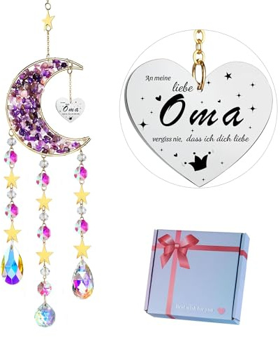 HDCRYSTALGIFTS Kristall Sonnenfänger mit Sternen-Mond Design - Premium Fensterdeko für Garten, Wohnzimmer & Balkon | Geschenk für Oma voller Liebe & Wertschätzung | Hochzeit, Geburtstag & Weihnachten