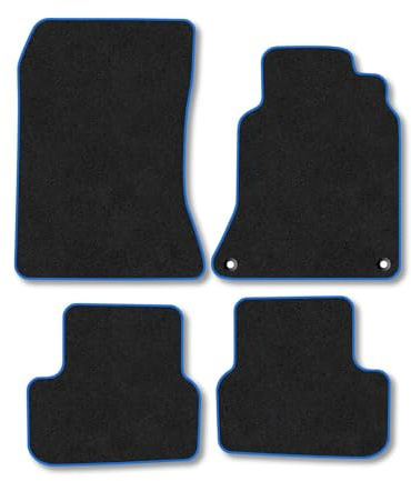 Mercedes B-Class (2012-2019) [W246] Premium Car Mats Accessories Tufted-Pile Carpet Blue Trim Tailored Fit Non-Slip Accessory Floor Mats Full Coverage Compatible Full Front & Rear Set with Clips