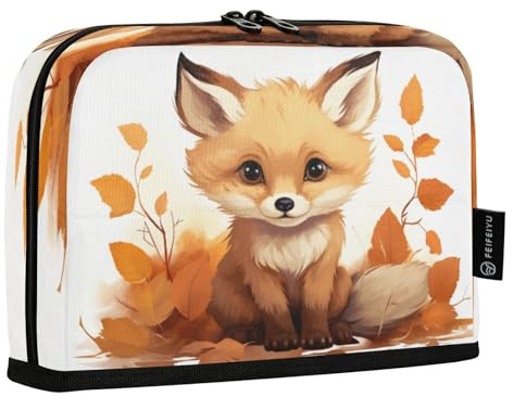 Mnsruu Stehendes Federmäppchen mit Ahornblatt-Fuchs, großes Fassungsvermögen, Stifttasche für Jungen und Mädchen, mehrschichtige Stifteetui, Stifthalter, Schreibwaren-Organizer für Schule, Büro