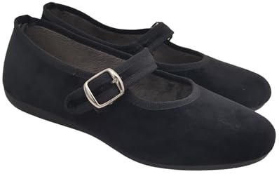 Originali Mary Jane, Ballerine Donna da Casa, Eleganti Friulane con Cinturino, Pantofole Basse in Velluto, Produzione Artigianale (Nero, Sistema Taglie Calzature EU, Adulto, Donna, Numero, Media, 39)