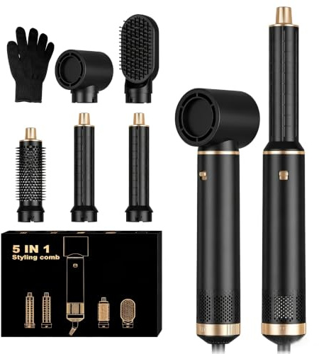 MogaWave Hairstyler 5 in 1, Airstyler Pro 1000w,Föhnbürste Haarstyler | Lockenstab mit Luft Links/Rechts, Negative Ionen Pflege,Multistyler Sie dem Haar Volumen, Locken und Föhnen Sie Haar