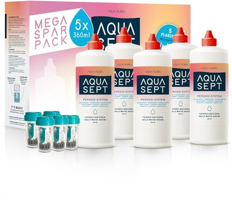 AQUA SEPT Peroxid Lösung für Kontaktlinsen, intensive Reinigung und Desinfektion, inklusive Spezialbehälter mit Platinscheibe (5x360ml)