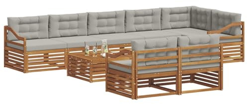 vidaXL Outdoor-Sofagarnitur mit Kissen 9 pcs Natürlich und Hellgrau, Garten, modernes Sofa für draußen, schicke Lounge-Möbel, haltbar und bequem für Deine Terrasse