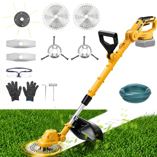 Desbrozadora con batería para Dewalt 20 V 18 V (sin baterías) | cepillo 4 en 1, cuchillas de corte, hilo de desbrozar, batería, mango telescópico con corte de césped