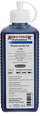 Schmincke - AERO COLOR® Professional, Bleu saphir 250 ml, 28403027, peinture acrylique fluide, riche en couleur pour la peinture acrylique, l'aérographie, les techniques mixtes et l'encre acrylique.