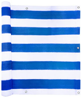 jarolift Balkonbespannung Basic, Balkon Sichtschutz Windschutz Sonnenschutz Balkon-Verkleidung, Atmungsaktiv, 500 x 90cm (24 Ösen) Dunkelgrün - Weiß - Blau
