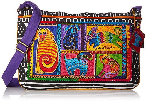 Laurel Burch Medium Crossbody Zipper Top 15X10-Dog Tails Patchwork