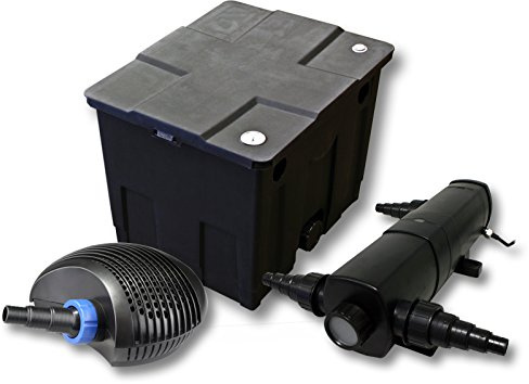 SunSun Komplettset: CBF-350 Teichfilter bis 12000 L Teichfilteranlage als Durchlauffilter, CTF-3800 SuperECO Teichpumpe 3600l/h 20W, CUV-224 Teichklärer UVC Klärer mit 24W