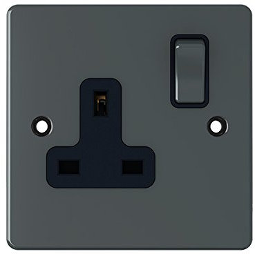 Flat Plate Black Nickel 1 Gang Socket - 13 Amp Single Electrical Plug Socket