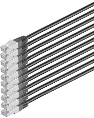 Kabelbude.eu Patchkabel Netzwerkkabel Ethernet LAN Kabel Cat 6 S/FTP PIMF Halogenfrei RJ45 250 MHz Schwarz 0,5m - 10er Pack