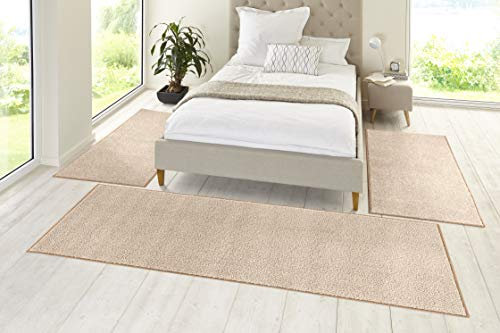 Hanse Home Pure Teppich Bettumrandung 3-teilig – Bettvorleger Bettläufer Teppichläufer Kurzflor Einfarbig Unifarben Läufer-Set für Kinderzimmer Schlafzimmer, Taupe Creme, 2X 70x140cm 1x 70x240cm