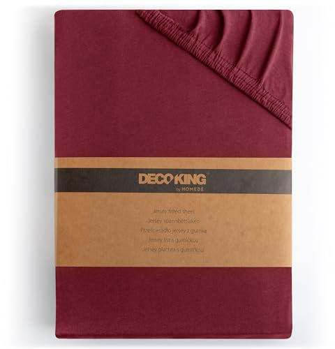DecoKing Spannbettlaken 200x200 200x220 cm 100% gekämmte Baumwolle Bordeaux Spannbetttücher Jersey Boxspringbett Amber 200 x 200 200 x 220